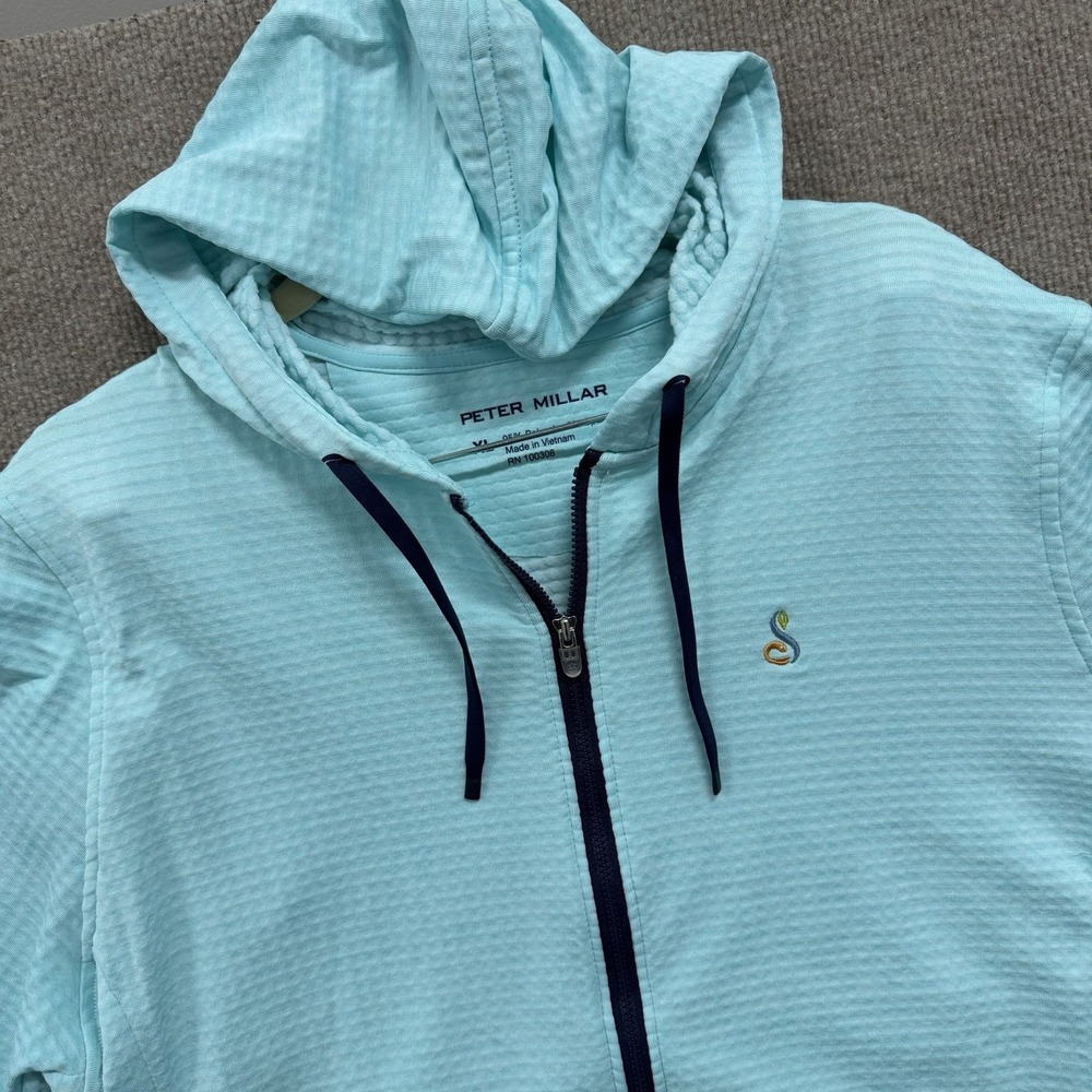 Peter Millar Crown Sport Golf Preppy Zip Up Blue Hoodie Sweatshirt Women's XL